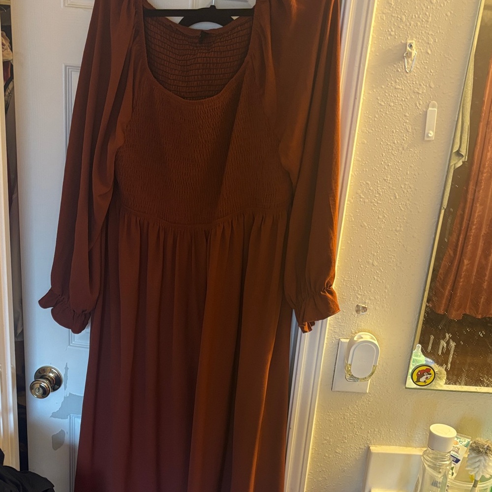 Elegant Rust Long Sleeve Dress